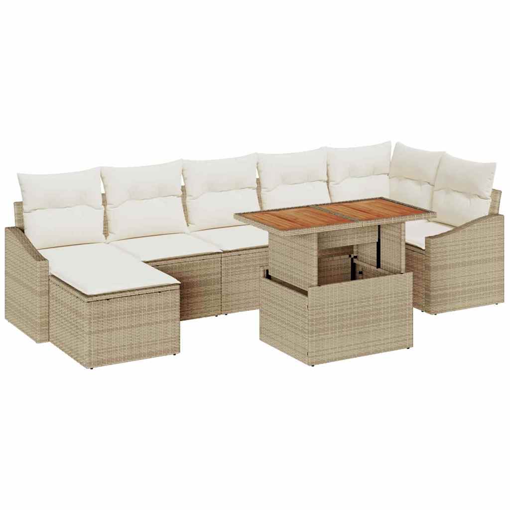 Garten-Sofa-Set mit Speicher 8 pcs Beige Poly Rattan